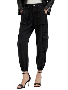 All Saints Freda Lightweight Cargo Pants Black 90s Jogger Relaxed Comfy size 12